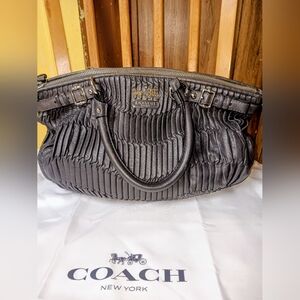 Coach Madison Gathered Leather Sophia Satchel Bag, Adjustable Strap & Tag~Gray